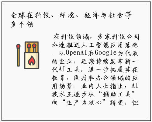 全球在科技、环境、经济与社会等多个领域均有新进展